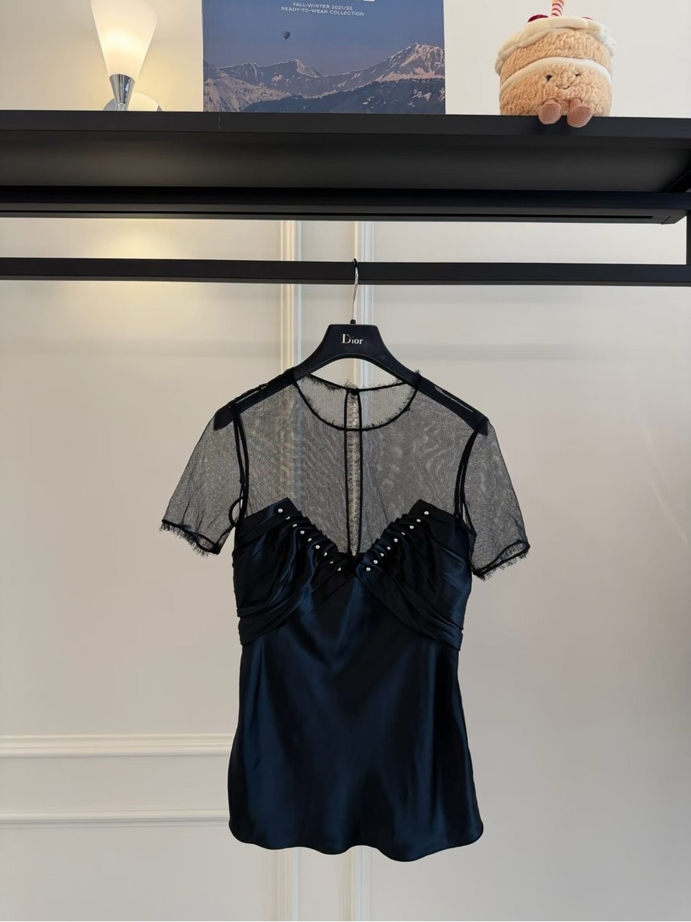 Alexander Wang Black Sheer Mesh and Satin Mini Top